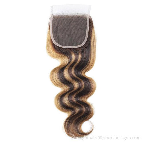 Sunlight 100% virgin hair bundles body wave human hair color 4/27 highlights bundles with 4x4 lace closure frontal